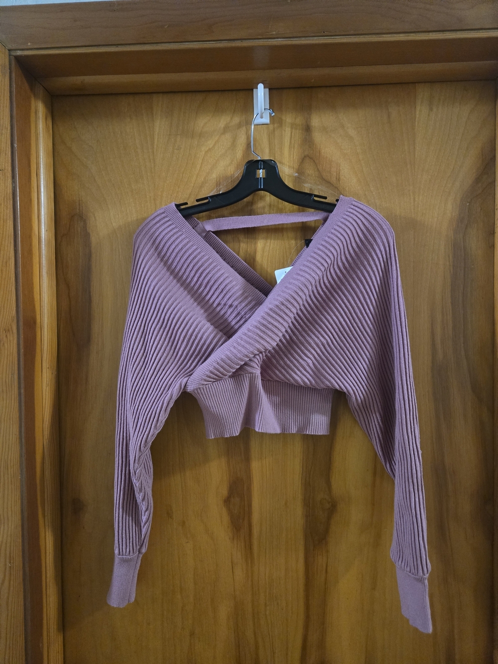 Cropped Ribbed Wrap Sweater - Dusty Mauve